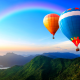 sky, rainbow, balloons, mountains, hot air balloon wallpaper
