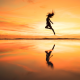 women, sunset, photo, beach, sea, girl, jumping, reflection wallpaper