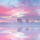 sunrise, sky, pink, mist, river, haze, morning, reflection wallpaper