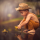 child, boy, hat, nature, water, frog, animals wallpaper