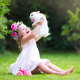 girl, child, nature, summer, grass, wreath, flowers, animals, rabbit, joy wallpaper