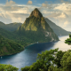 sea, mountains, caribbean, saint lucia, ocean, beach, tropics, nature wallpaper