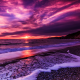 sea, beach, surf, lilac, sunset, nature wallpaper