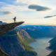 trolltunga, norway, mountains, fjord, extreme, couple, cliff wallpaper