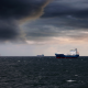 sea, sky, ship, dark clouds, tanker wallpaper