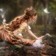 forest, girl, fairy tale, crown, redhead, log, curls, women wallpaper