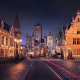 Ghent, Belgium, city, old building, architecture, night, starry night wallpaper