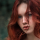 redhead, face, blue eyes, hair in face, portrait, women wallpaper