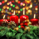 new year, bokeh, christmas, cones, spruce, holidays, candles, christmas tree, new year wallpaper