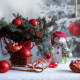 holidays, new year, christmas, table, branches, spruce, toys, decorations, snowman wallpaper