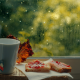 window, cup, food, emotions, rain wallpaper