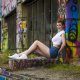 women, model, crop top, jeans shorts, sitting, converse, graffiti, legs wallpaper