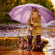 child, girl, joy, nature, autumn, puddle, mud, umbrella, spray wallpaper