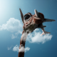 3d graphics, digital art, animals, giraffe, sky, airplane, clouds wallpaper