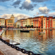 Portofino, Italy, building, city, boat, chains, sea, clouds, water, reflection wallpaper