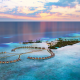 ocean, evening, sunset, maldives, tropical island, luxury hotel, bungalow, sea, nature wallpaper
