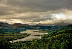 scotland, great britain, original scenic, nature, river, forest, clouds wallpaper