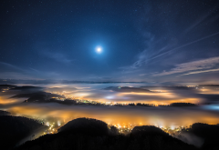 switzerland, nature, city, sky, night, lights, stars, moon wallpaper