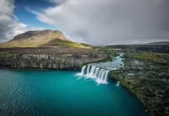 Thjofafoss, Iceland, waterfall, river, landscape, nature, mountains, fall, turquoise, water wallpaper