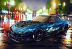 car, Mazda RX-7, tuning, Mazda, night, wet wallpaper