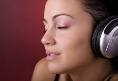 women, headphones, joy, lips, closed eyes, face wallpaper