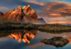 Iceland, mountains, reflections, lake, clouds, landscape, nature wallpaper