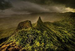 Olomana Three Peaks Trail, Kailua, Hawaii, nature, landscape, clouds, overcast, mountains wallpaper