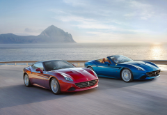 Ferrari California T Convertible, road, sea, sunset, car, Ferrari California, Ferrari wallpaper