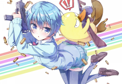 anime, blue hair, gun, Sabagebu, Goutokuji Kayo wallpaper