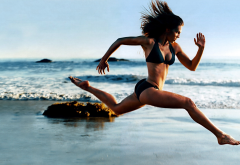fitness, girl, beach, women, running wallpaper