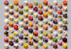 food, cubes, fruit, meat, artwork, cheese, art wallpaper