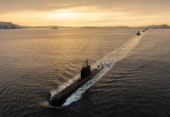 Royal Norwegian Navy, military, sea, submarine, navy, sunset wallpaper