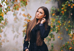 women, model, brunette, long hair, outdoors, fall wallpaper