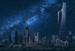 kuwait, night, stars, city, tower, skyscrapers wallpaper