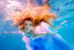 women, redhead, dress, underwater, colorful wallpaper