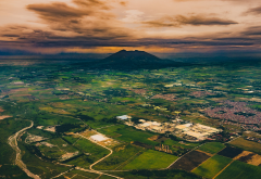 volcano, philippines, sunset, field, city, valley, nature, landscape wallpaper