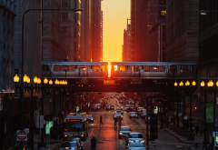 chicago, illinois, city, sunset, street, metro, car wallpaper