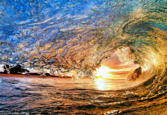 wave, ocean, water, nature, sunset wallpaper