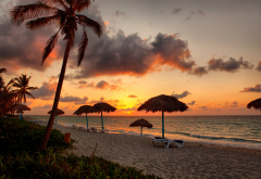 varadero, beach, sunset, cuba, clouds, vacations, palm trees, tropical wallpaper