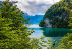 konigssee lake, bavarian alps, bavaria, germany, lake, forest, nature wallpaper