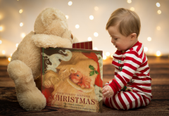 christmas, new year, baby, child, boy, book, toy, teddy bear wallpaper