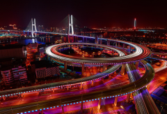 nanpu bridge, shanghai, china, city, night, bridge, road wallpaper