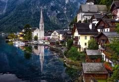 hallstatt, austria, lake hallstatt, alps, reflection, city wallpaper