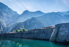 montenegro, kotor, wall, mountains, city, fortress wallpaper