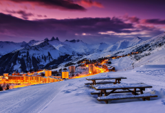 sybelles, france, alps, sunset, mountains, snow, winter, nature wallpaper