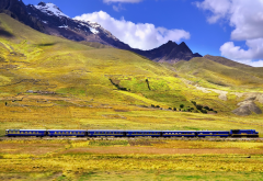 train, mountains, nature, railway, rails, alps wallpaper