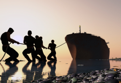 men, wreck, ship, tanker, pull, sunset,  wallpaper