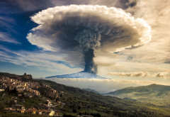 etna, volcano, eruption, sicily, italy, smoke, sky, clouds, nature, landscape wallpaper