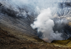crater, volcano, mount bromo, java, indonesia, smoke, nature wallpaper