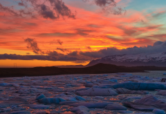 jokulsarlon glacial lagoon, iceland, sunset, nature, water, ice, mountains wallpaper